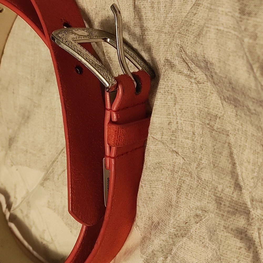 Red Leather Belt with Silver Buckle